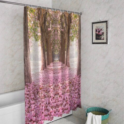 картинка 3D шторка для ванной «Аллея сакуры» | интернет-магазин фотообоев ARTDECO