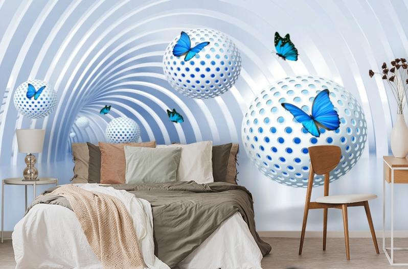 картинка 3D Фотообои «Футуристичный тоннель с бабочками» | интернет-магазин фотообоев ARTDECO