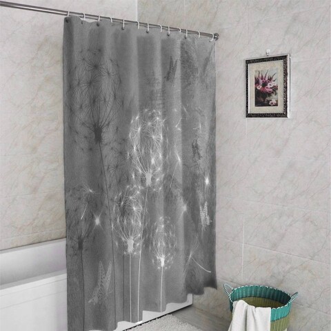 картинка 3D фотоштора для ванной «Мерцающие одуванчики» | интернет-магазин фотообоев ARTDECO
