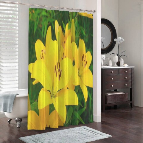 картинка Штора для ванной «Яркие желтые лилии » | интернет-магазин фотообоев ARTDECO