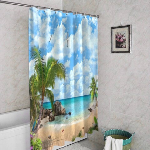 картинка 3D штора для ванны «Райское место» | интернет-магазин фотообоев ARTDECO