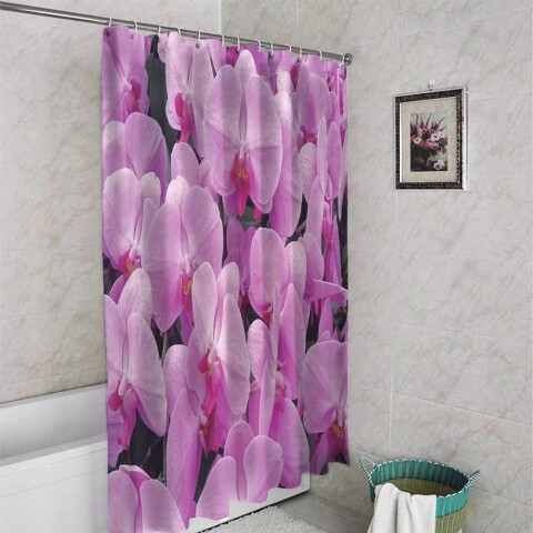 картинка 3D штора в ванную комнату «Ковер из орхидей» | интернет-магазин фотообоев ARTDECO