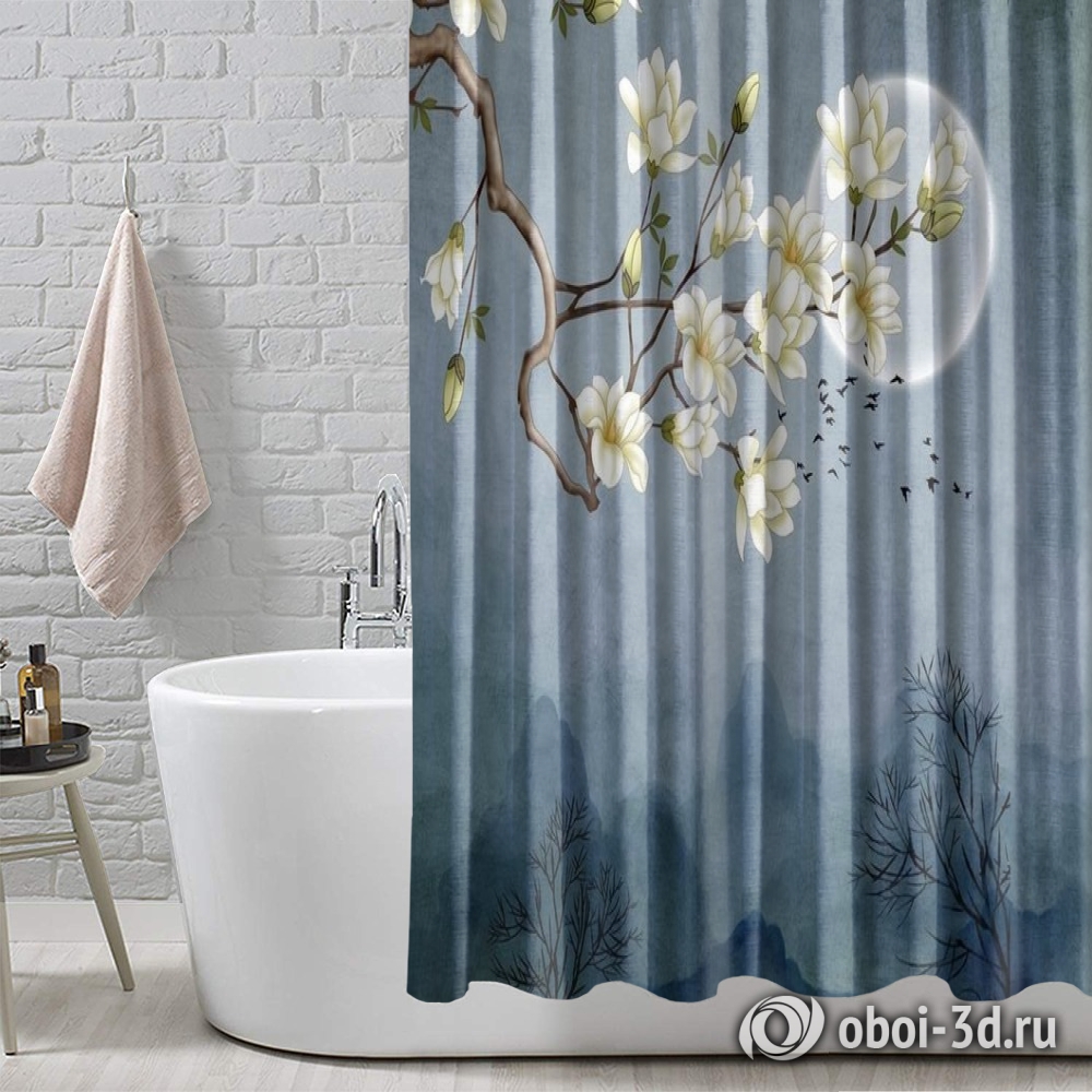 картинка Шторы для ванной «Полуночный жасмин» | интернет-магазин фотообоев ARTDECO