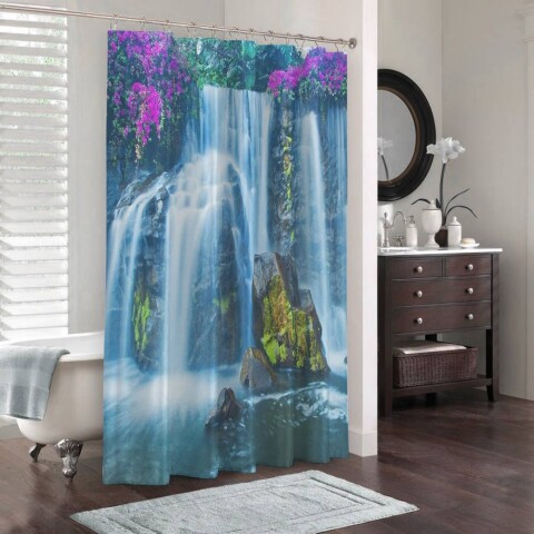 3D штора в ванную комнату «Горный водопад»