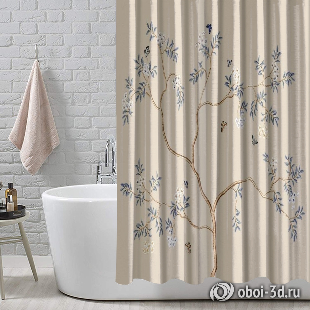 картинка Шторы для ванной «Деревце с золотыми ветвями» | интернет-магазин фотообоев ARTDECO
