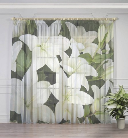 картинка 3D Тюль на окна "Белоснежные лилии" | интернет-магазин фотообоев ARTDECO