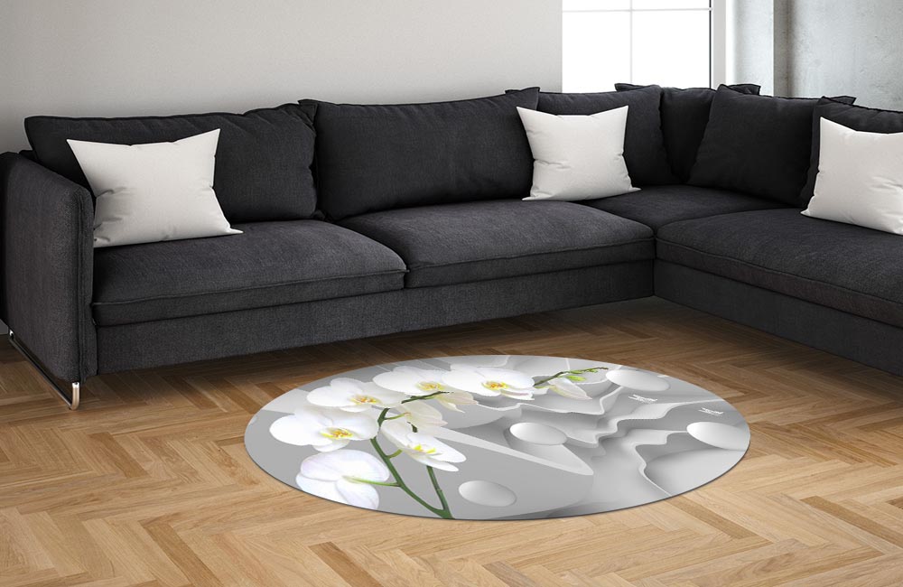 3D Ковер «Белая орхидея на объемном фоне»