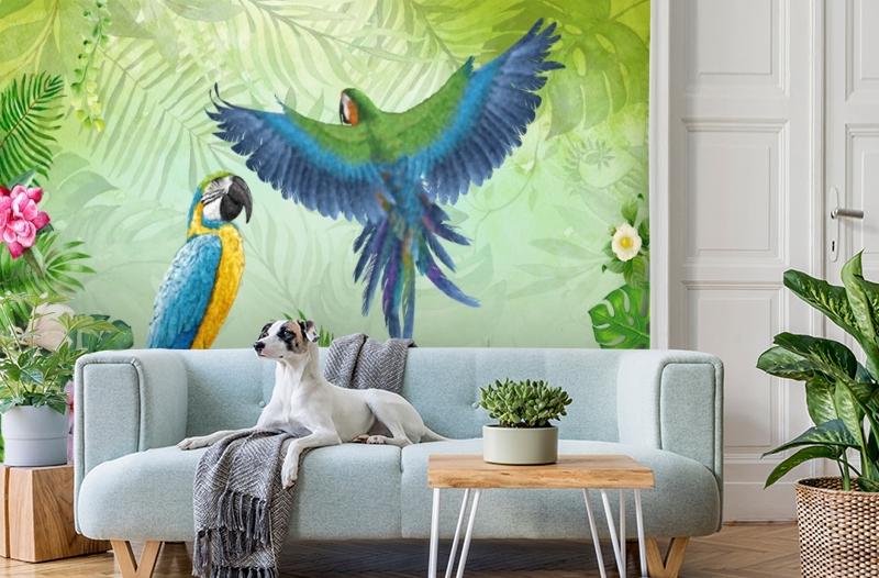 картинка 3D Фотообои  «Яркие попугаи» | интернет-магазин фотообоев ARTDECO