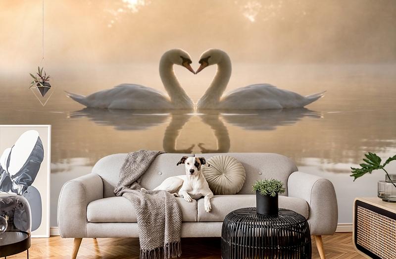 картинка 3D Фотообои «Влюбленные лебеди» | интернет-магазин фотообоев ARTDECO