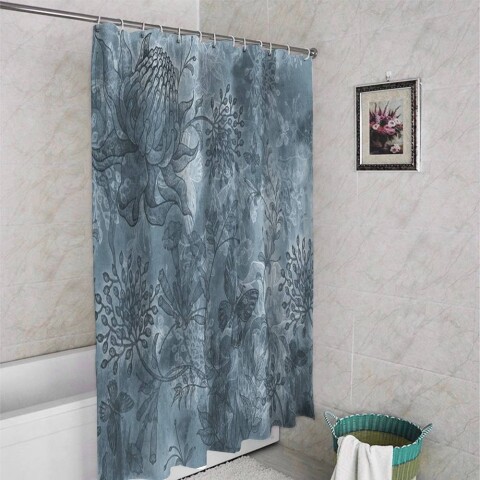 картинка 3D фото занавеска для ванной «Вечерняя таинственная поляна» | интернет-магазин фотообоев ARTDECO