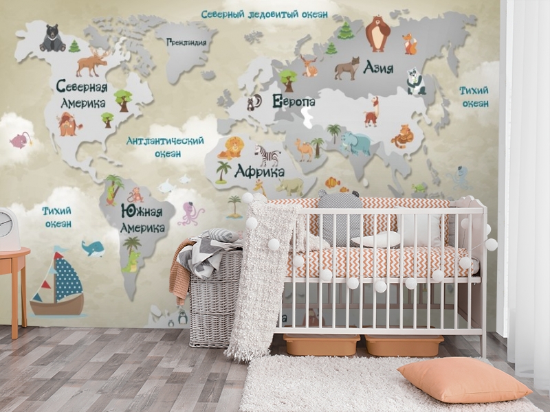 картинка Фотообои «Карта мира для малышей в тёплых тонах» | интернет-магазин фотообоев ARTDECO