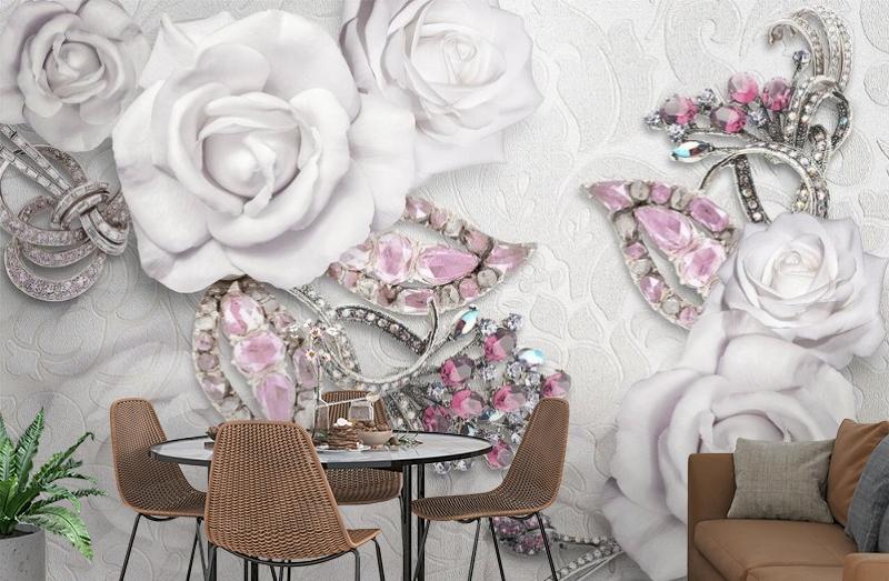 картинка 3D Фотообои «Розы на роскошной ткани» | интернет-магазин фотообоев ARTDECO