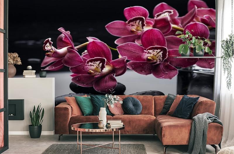 картинка 3D Фотообои «Бордовые орхидеи» | интернет-магазин фотообоев ARTDECO