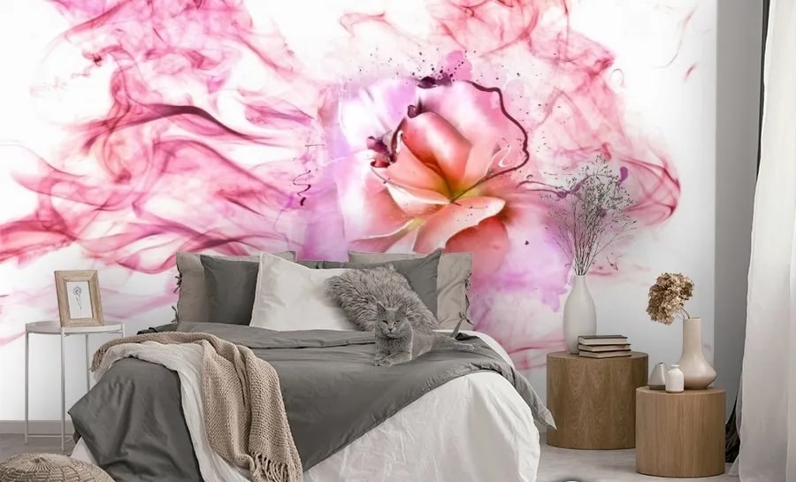 картинка 3D Фотообои «Перламутровая роза в розовой дымке» | интернет-магазин фотообоев ARTDECO