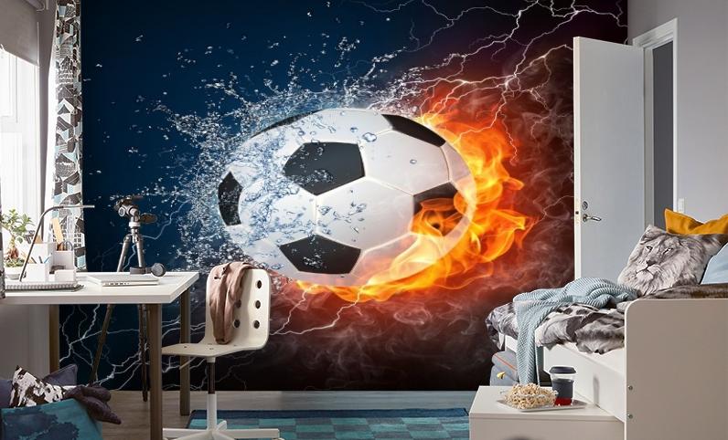 картинка 3D Фотообои «Огненный футбольный мяч» | интернет-магазин фотообоев ARTDECO