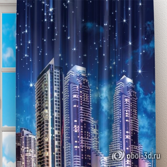 картинка Фотошторы «Звездопад над ночным городом» | интернет-магазин фотообоев ARTDECO