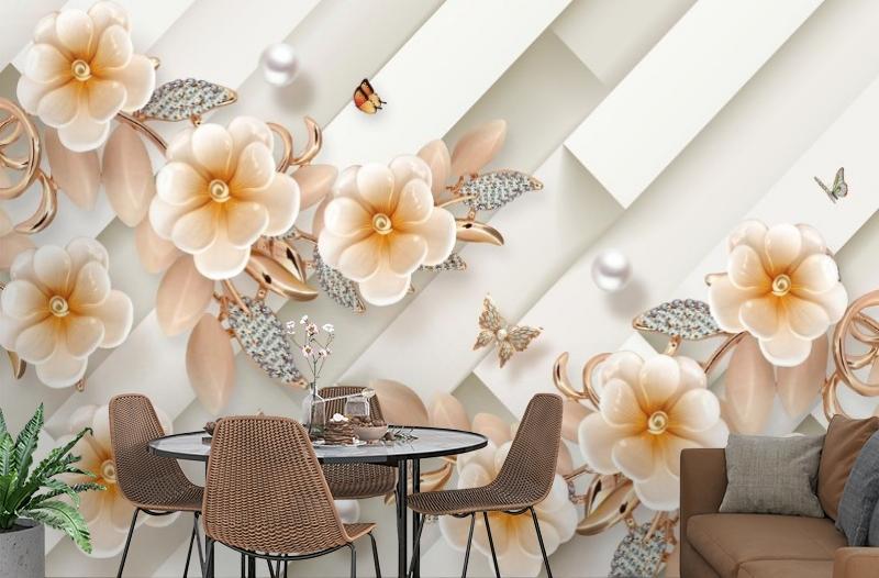 картинка 3D Фотообои «Керамические цветы с драгоценными лепестками» | интернет-магазин фотообоев ARTDECO