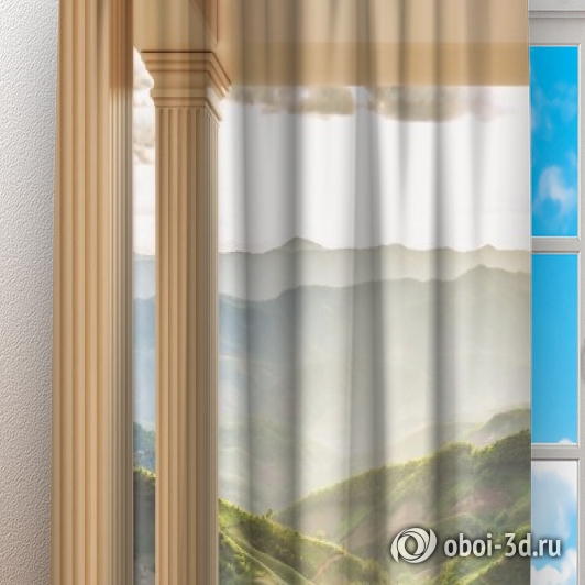 картинка Фотошторы «Балкон с видом на солнечную долину» | интернет-магазин фотообоев ARTDECO