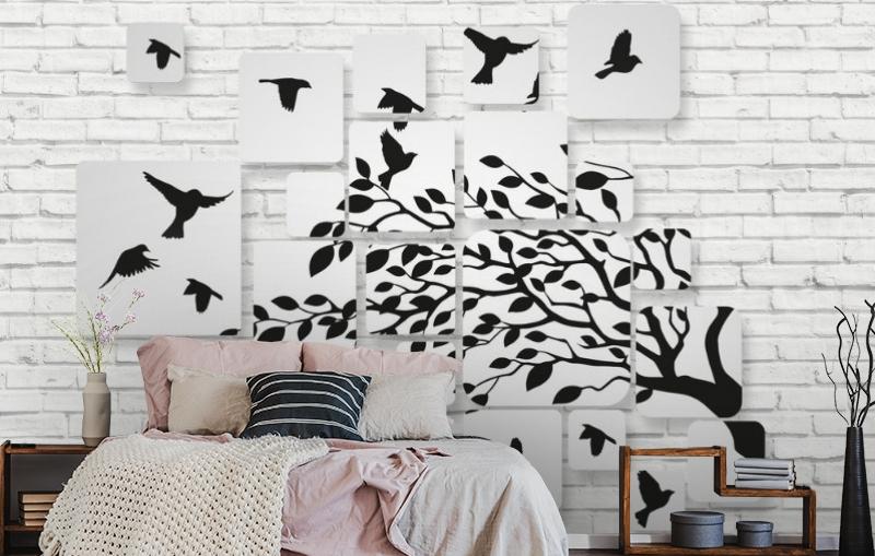 картинка 3D Фотообои «Птички на кирпичной стене» | интернет-магазин фотообоев ARTDECO