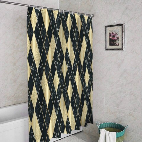 картинка 3D штора в ванную комнату «Золотой блеск» | интернет-магазин фотообоев ARTDECO