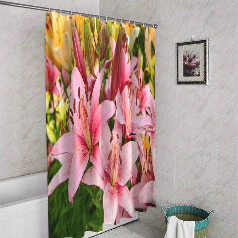 картинка 3D занавеска для ванны «Нежно-розовые лилии» | интернет-магазин фотообоев ARTDECO