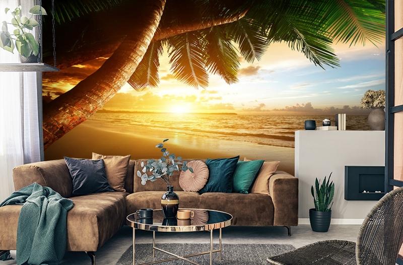 картинка 3D Фотообои  «Закат под пальмами» | интернет-магазин фотообоев ARTDECO
