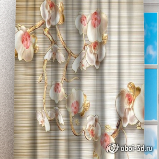 картинка Фотошторы «Золотистые орхидеи в вазе» | интернет-магазин фотообоев ARTDECO