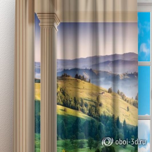 картинка Фотошторы «Балкон с видом на альпийское утро» | интернет-магазин фотообоев ARTDECO