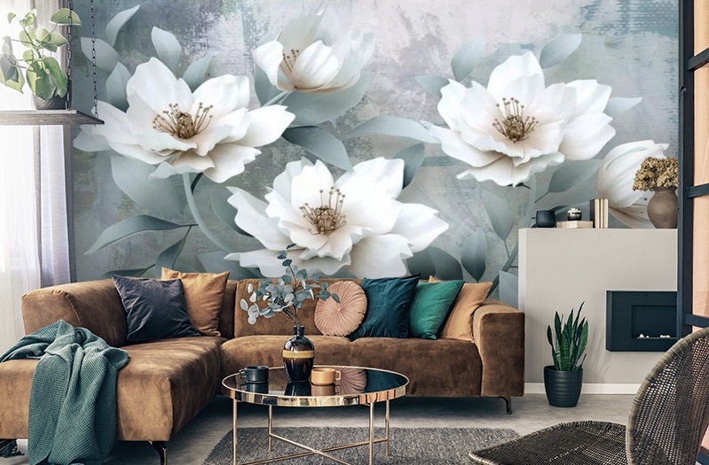 картинка 3D Фотообои  "Благородные белые цветы" | интернет-магазин фотообоев ARTDECO