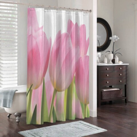 картинка 3D штора для ванной «Крупные розовые тюльпаны» | интернет-магазин фотообоев ARTDECO
