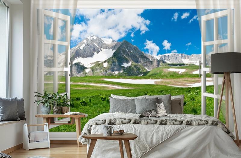 картинка 3D Фотообои  «Вид из окна на горную природу» | интернет-магазин фотообоев ARTDECO