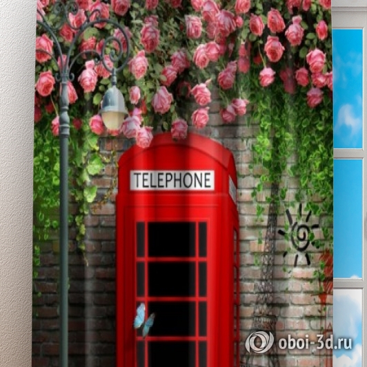 картинка Фотошторы «Телефонная будка с граффити» | интернет-магазин фотообоев ARTDECO