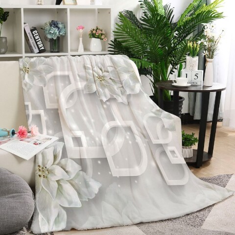 3D Плед «Белоснежные фарфоровые цветы»
