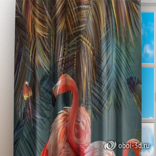 картинка Фотошторы «Фламинго в тенистых тропиках» | интернет-магазин фотообоев ARTDECO