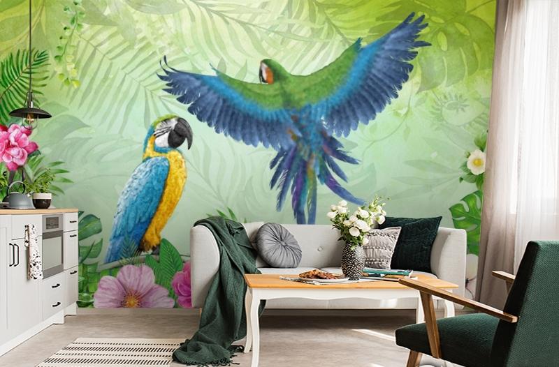 картинка 3D Фотообои  «Яркие попугаи» | интернет-магазин фотообоев ARTDECO