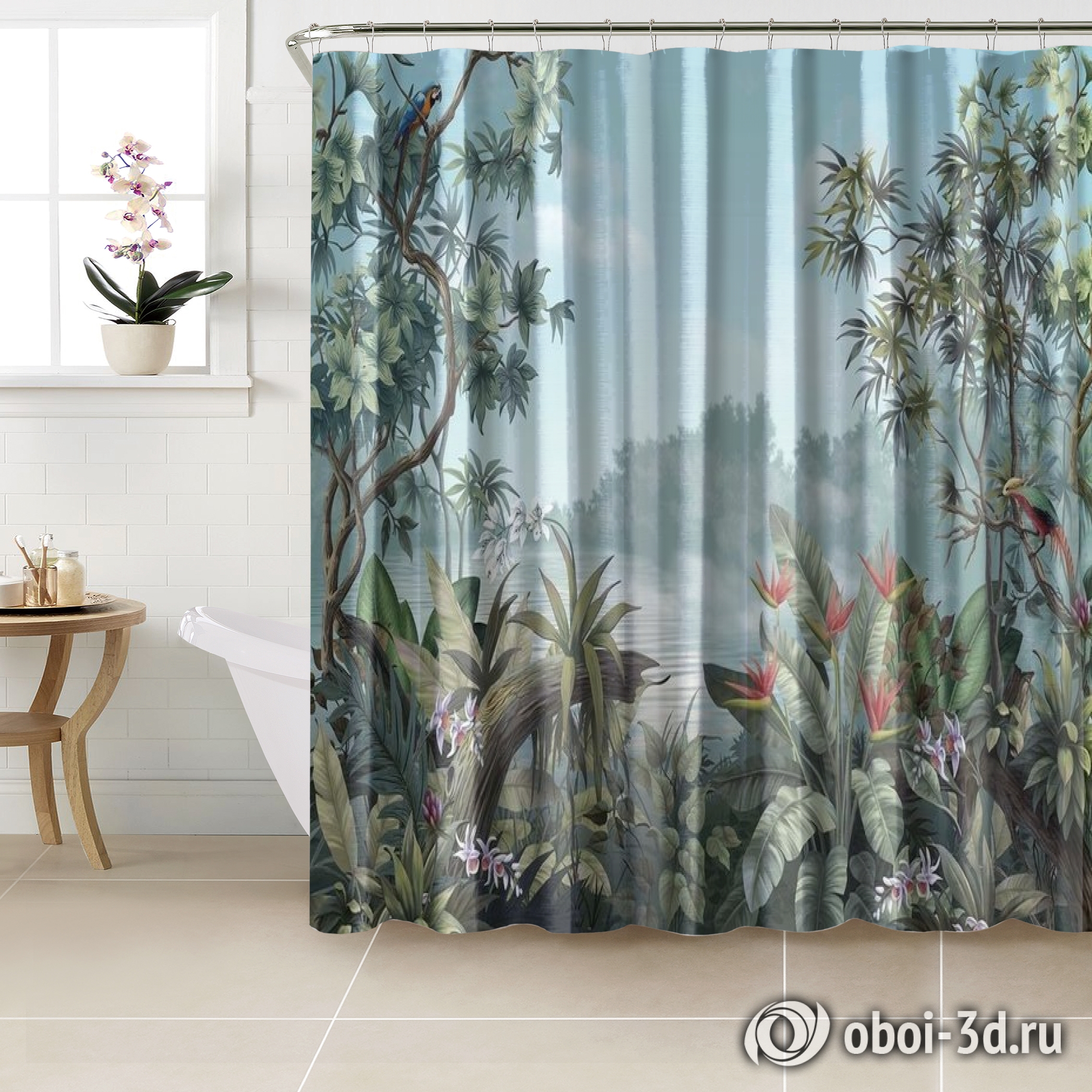 картинка Шторы для ванной «Пруд с экзотическими цветами» | интернет-магазин фотообоев ARTDECO