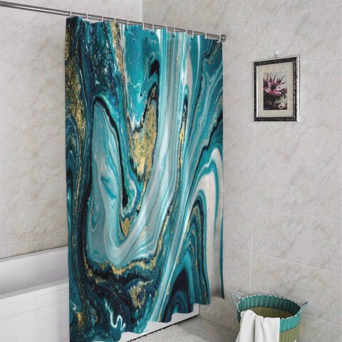 картинка 3D шторка для ванны «Бирюзовый мрамор» | интернет-магазин фотообоев ARTDECO
