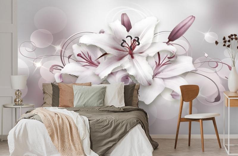 картинка 3D Фотообои «Сияющие пудровые лилии» | интернет-магазин фотообоев ARTDECO