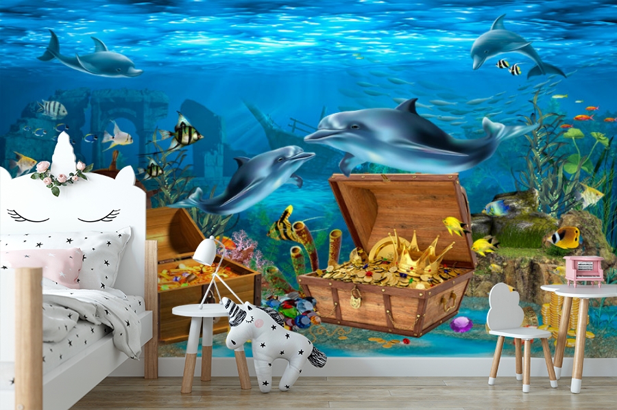 картинка 3D Фотообои «Дельфины кладоискатели» | интернет-магазин фотообоев ARTDECO