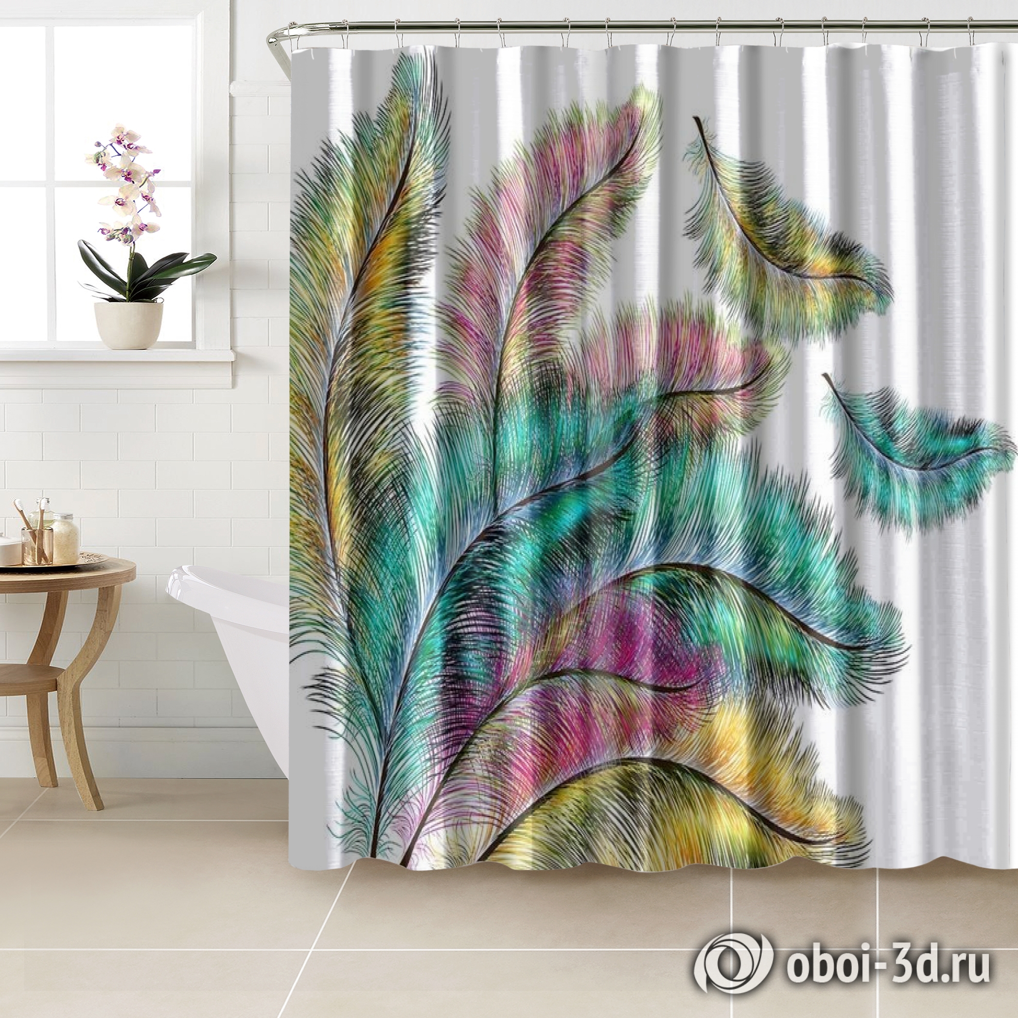 картинка Шторы для ванной «Радужные перья» | интернет-магазин фотообоев ARTDECO