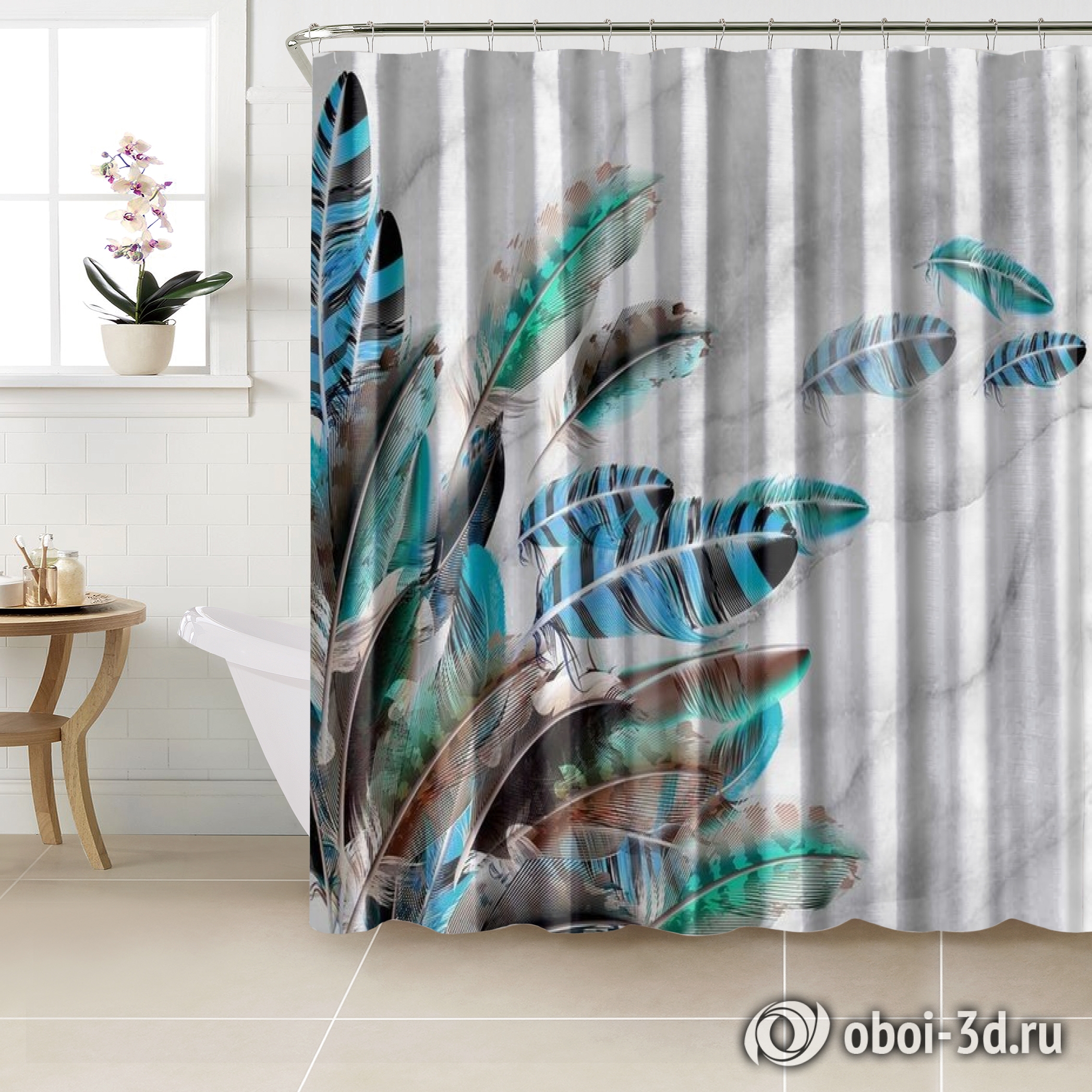 картинка Шторы для ванной «Мятная легкость на мраморе» | интернет-магазин фотообоев ARTDECO