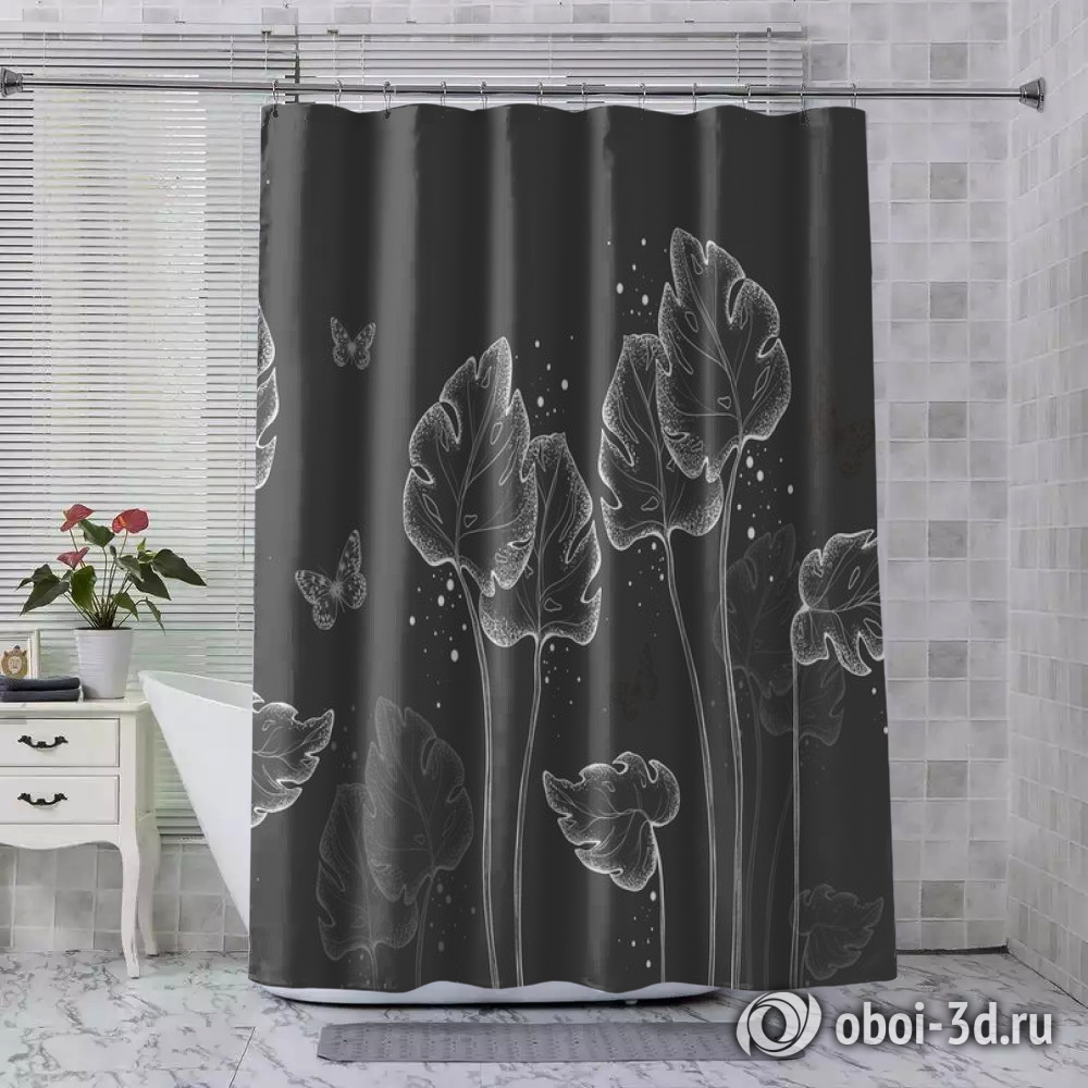 картинка Шторы для ванной «Бабочки в листьях» | интернет-магазин фотообоев ARTDECO