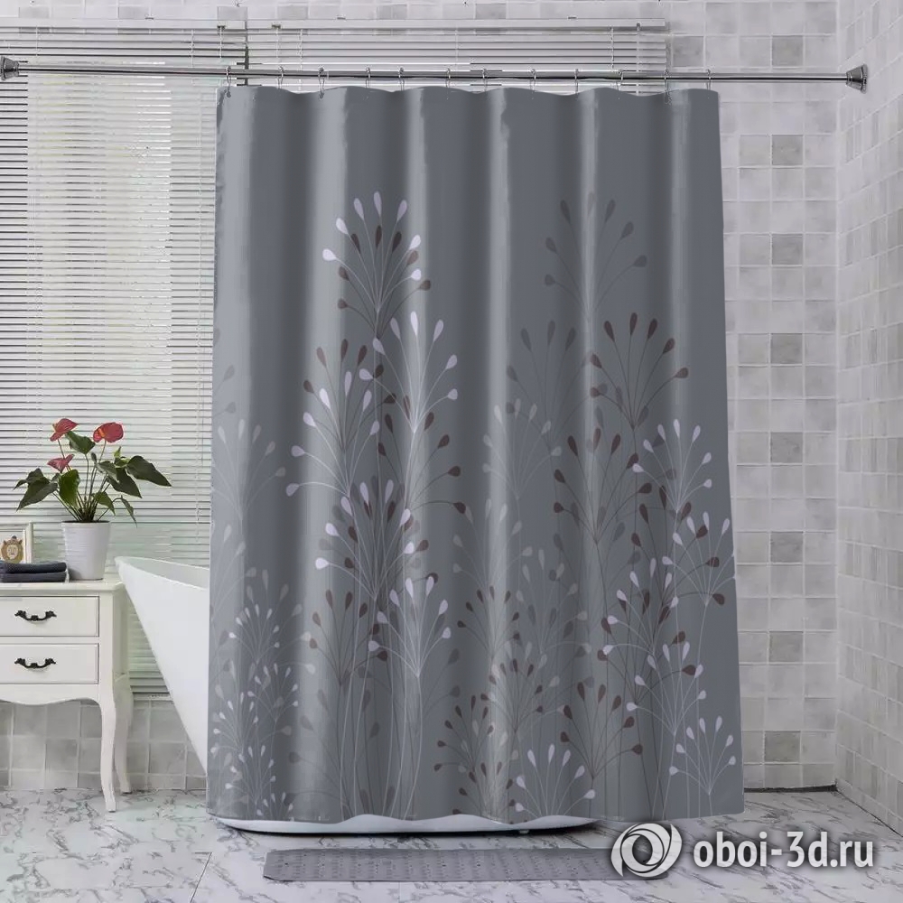 картинка Шторы для ванной «Изящные соцветия с гранитным оттенком» | интернет-магазин фотообоев ARTDECO