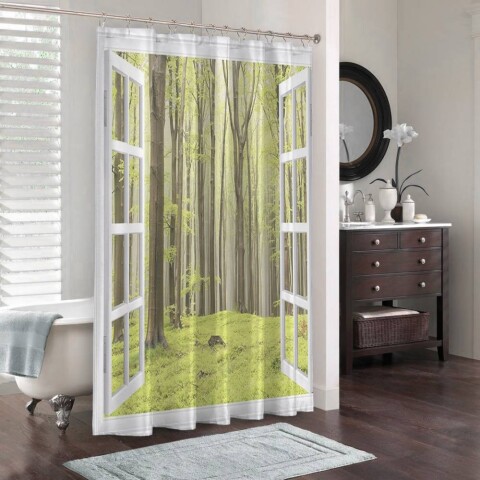 Штора для ванной «Окно с видом на зеленый лес»