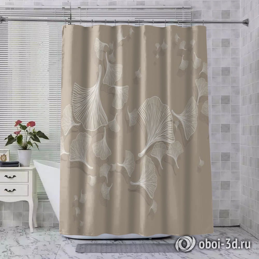 картинка Шторы для ванной «Круговорот из цветочных зонтиков на светлом» | интернет-магазин фотообоев ARTDECO