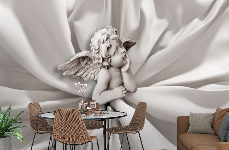 картинка 3D Фотообои «Задумчивый ангелочек» | интернет-магазин фотообоев ARTDECO