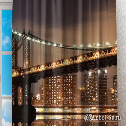 картинка Фотошторы «Бруклинский мост: отражение в реке Гудзон» | интернет-магазин фотообоев ARTDECO