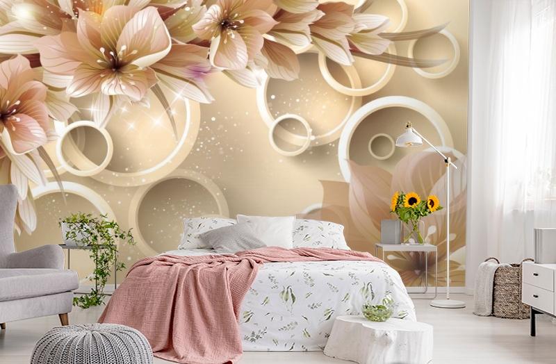 картинка 3D Фотообои «Волшебные цветы на бежевом фоне» | интернет-магазин ELEGANT HOME DECOR