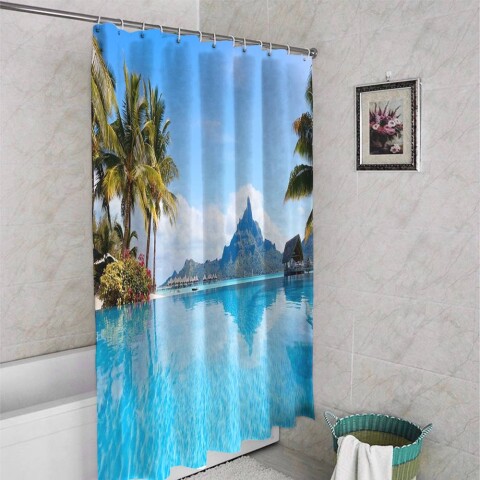 картинка 3D штора в ванную «Пейзаж на Мальдивах» | интернет-магазин фотообоев ARTDECO