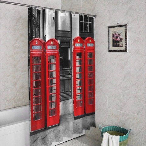картинка Занавеска для ванной «Телефонные будки» | интернет-магазин фотообоев ARTDECO